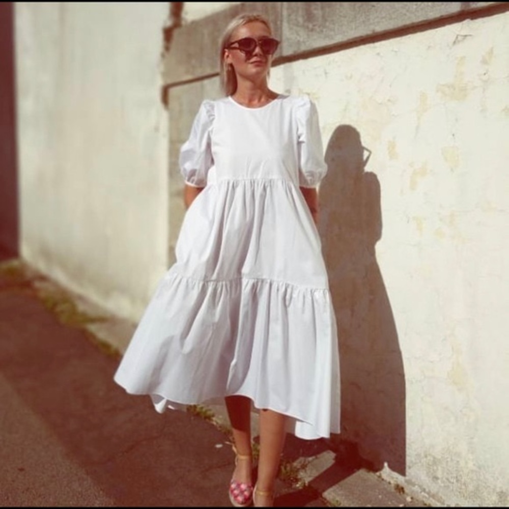 Zara Asymmetrical Poplin Dress - White